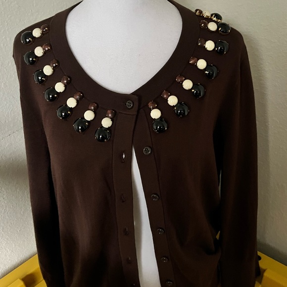 🍁ON SALE🍂KATE SPADE ‘RIO’ NWOT AUTHENTIC EMBELLISHED BROWN CARDIGAN SWEATER - Picture 1 of 10